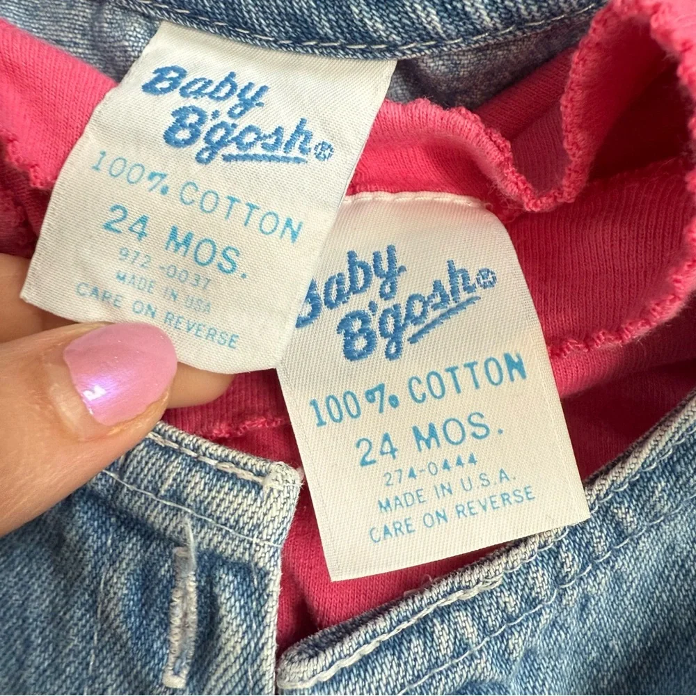 Vintage Oshkosh B’Gosh Baby‎ Girls Button Up Denim Dress & Pink Top 24 Months
